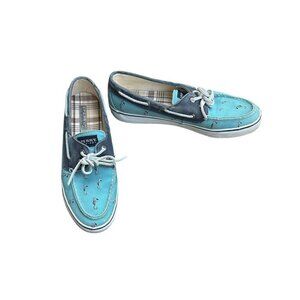 Sperry Top Sider Women's Teal Aqua Blue  Seahorse Boat Deck Shoes Size 9 M